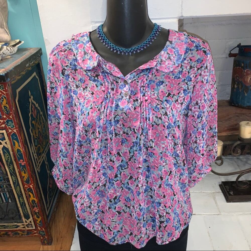 BOHO FLOATY FLORAL PRINT WILDFLOWER BLOUSE